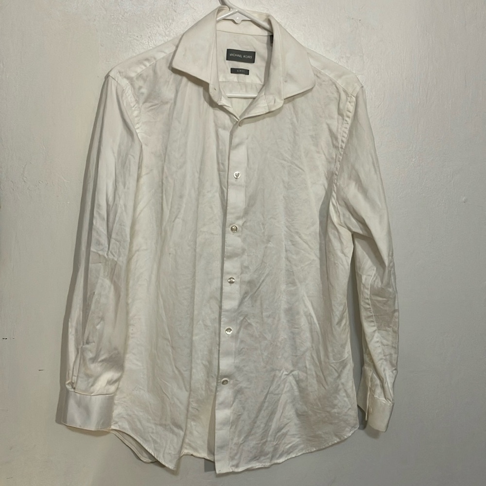 Michael Kors men classic white button down shirt slim fit 15 1/2  32/33 m